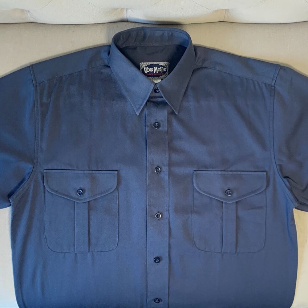 Vintage Work Master Tough Series Long Sleeve Causal Shirt Minimal Navy Classic - Picture 6 of 13